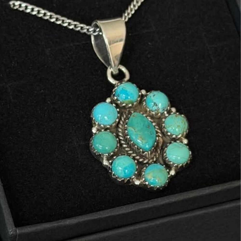 Turquoise Cluster Sterling Silver Necklace — 24”